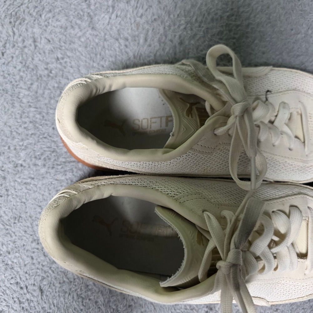 Puma Womens 9.5 Club Nylon Sneakers Cream Gum Sole 404213-01 Gold Accent - Picture 4 of 9